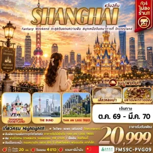 ทัวร์จีน เซี่ยงไฮ้ ดิสนีย์แลนด์ หาดไว่ทาน อาคารพันต้นไม้ ตลาดร้อยปีเฉินหวังเมี่ยว 4วัน 2คืน บิน 9C
