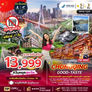 CHONGQING GOOD-TASTE ทัวร์จีน มหานครฉงชิ่ง ภูเขานางฟ้า อุทยานหลุมฟ้า อิสระฟรีเดย์ 4วัน 3คืน บิน CZ