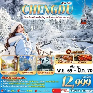 ทัวร์จีน เฉิงตู ภูเขาหิมะวาวู่ ถนนโบราณจิ๋นหลี่ แพนด้าปีนตึก IFS (ทัวร์ลงร้าน) 4วัน 3คืน บิน VZ