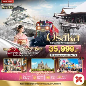 ทัวร์ญี่ปุ่น โอซาก้า เกียวโต ปราสาทโอซาก้า 5วัน 3คืน บิน XJ