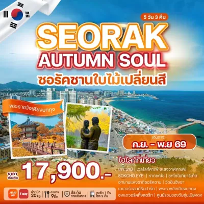 เกาหลี โซล เอเวอร์แลนด์ (SEORAK AUTUMN SOUL) 5วัน 3คืน บิน 7C