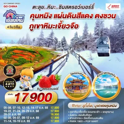 ทัวร์บินตรงเชียงใหม่ ทัวร์จีน คุนหมิง ตงชวน ภูเขาหิมะเจียวจื่อซาน (ไม่ลงร้านช้อป) 4วัน 3คืน บิน DR (บินตรงเชียงใหม่)