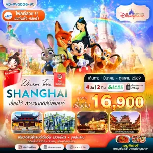 ทัวร์จีน เซี่ยงไฮ้ สวนสนุกดิสนีย์แลนด์ 4วัน 2คืน บิน 9C