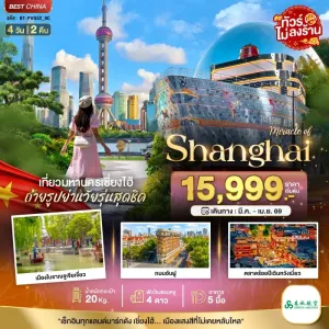 ทัวร์จีน เซี่ยงไฮ้ ดิสนีย์แลนด์ เมืองโบราณจูเจียเจียว (ไม่ไลงร้าน) 4วัน 2คืน บิน 9C