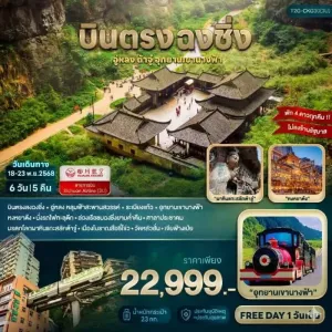 ทัวร์จีน ฉงชิ่ง อู่หลง ต้าจู๋ เขานางฟ้า 6วัน 5คืน บิน 3U