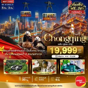 ทัวร์จีน ฉงชิ่ง อู่หลง ต้าจู๋ [NOV25-JUN26] 5วัน 3คืน บิน VZ