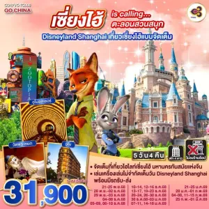 ทัวร์จีน เซี่ยงไฮ้ สวนสนุกเซี่ยงไฮ้ดิสนีย์แลนด์เต็มวัน (ไม่ลงร้านช้อป) 5วัน 4คืน บิน TG