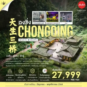 ทัวร์จีน ฉงชิ่ง ต้าจู๋ อู่หลง อุทยานหลุมฟ้าสะพานสวรรค์ (ไม่ลงร้านช้อป) [SEP-NOV] 5วัน 4คืน บิน FD