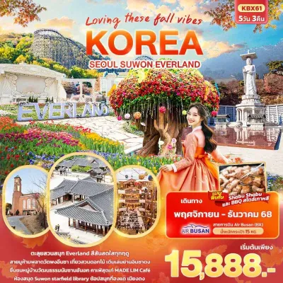 ทัวร์เกาหลี พฤศจิกายน ทัวร์เกาหลี โซล สวนสนุกเอเวอร์แลนด์ เมียงดง 5วัน 3คืน บิน BX