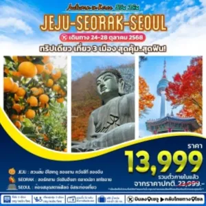ทัวร์เกาหลี โซล เชจู ซอรัคซาน ภูเขาไฟซองซาน อิลจุลบง [OCT] 5วัน 3คืน บิน 7C