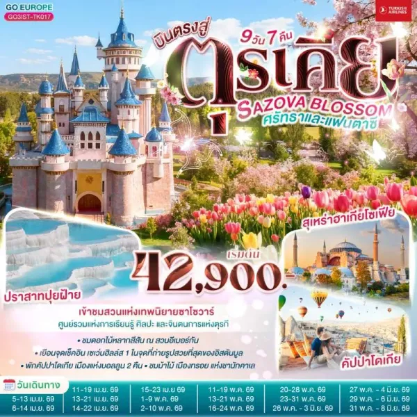ทัวร์ตุรเคีย อิสตันบูล ชานัคคาเล่ ปามุคคาเล่ 9วัน 7คืน บิน TK