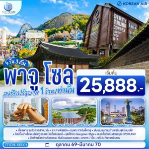 ทัวร์เกาหลี พาจู โซล ทะเลสาบมาจังโฮซู สวนสนุกเอเวอร์แลนด์ 5วัน 3คืน บิน KE