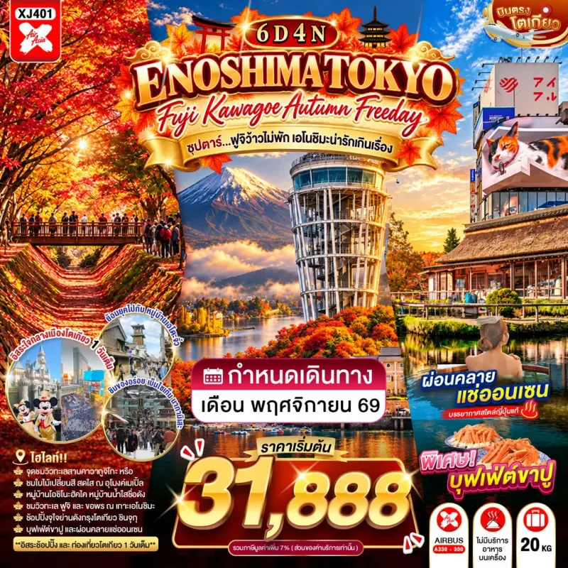 ทัวร์ญี่ปุ่น โตเกียว (ซุปตาร์ ฟูจิว้าวไม่พัก เอโนชิมะน่ารักเกินเรื่อง) 6วัน 4คืน บิน XJ