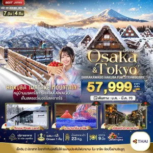 ทัวร์ญี่ปุ่น โอซาก้า โตเกียว ชิราคาวาโกะ สกีรีสอร์ท 7วัน 4คืน บิน TG