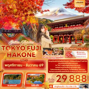 ทัวร์ญี่ปุ่น โตเกียว ฟูจิ ฮาโกเน่ อุโมงค์เมเปิ้ลโมมิจิ ไคโร ทะเลสาบอาชิ วัดอาซากุสะ Free Day 5วัน 3คืน บิน XJ