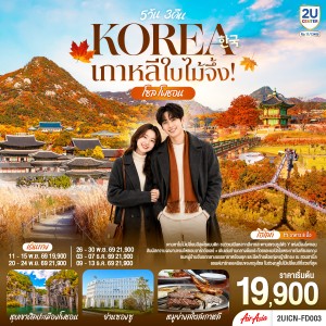 ทัวร์เกาหลี โซล โพชอน ใบไม้เปลี่ยนสี หุบเขาศิลปะเมืองโพชอน สวนฮานึล 5วัน 3 คืน บิน FD