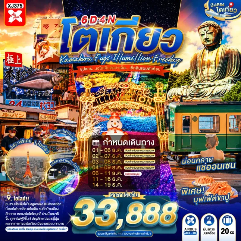 ทัวร์ญี่ปุ่น โตเกียว (ซุปตาร์ เอโนเด็นจัดว่าเด็ด เช็กอินแบบตัวท็อป) 6วัน 4คืน บิน XJ