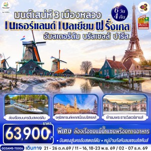 ทัวร์ยุโรป เนเธอร์แลนด์ เบลเยียม ฝรั่งเศส 6วัน 4คืน บิน TG