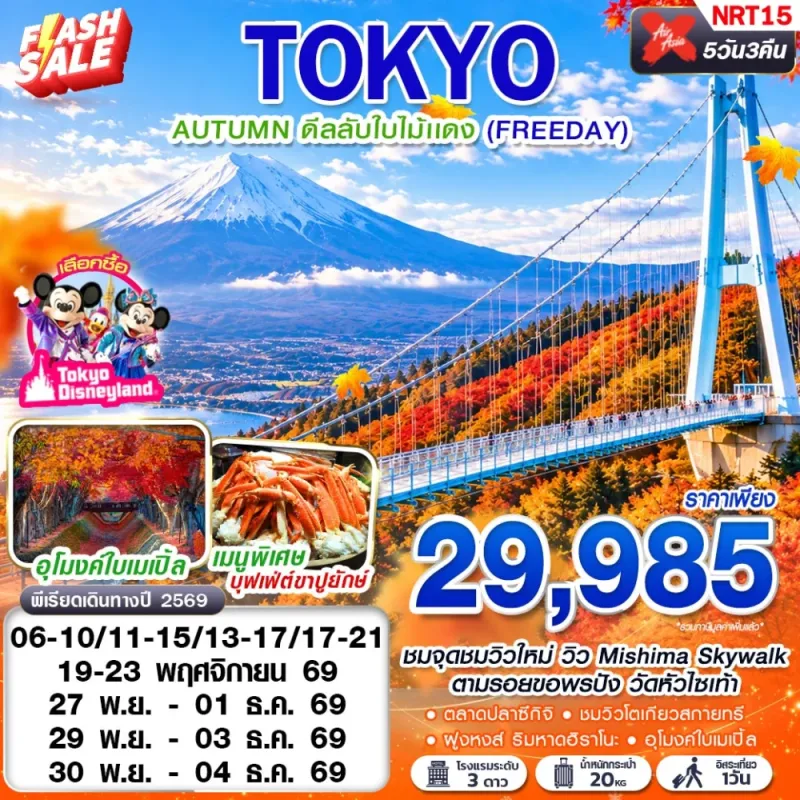 ทัวร์ญี่ปุ่น โตเกียว (TOKYO AUTUMN ดีลลับใบไม้แดง) 5วัน 3คืน บิน XJ