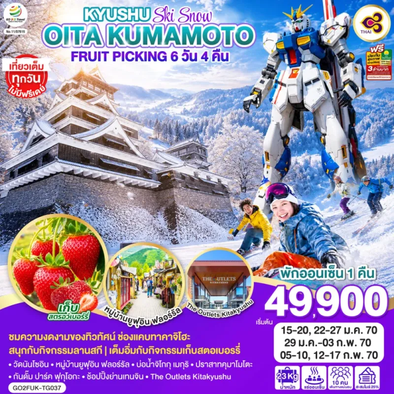 ทัวร์ญี่ปุ่น ฟุกุโอกะ คิวชู สกีรีสอร์ท 6วัน 4คืน บิน TG