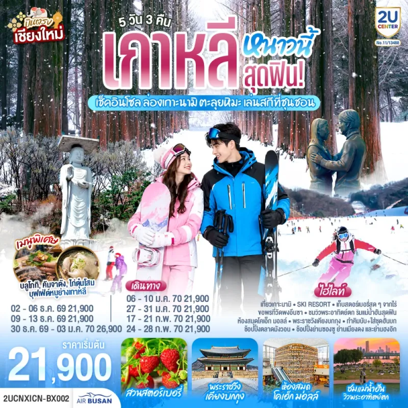 ทัวร์เกาหลี โซล เกาะนามิ บินตรงเชียงใหม่ สกี รีสอร์ต วัดพงอึนซา 5วัน 3คืน บิน BX