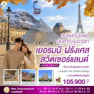ทัวร์ยุโรป เยอรมัน ฝรั่งเศส สวิตเซอร์แลนด์ 9วัน 6คืน บิน TG