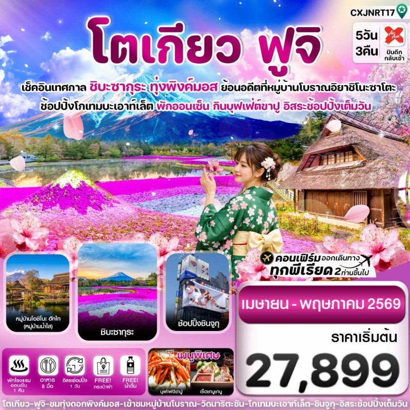 ทัวร์ญี่ปุ่น โตเกียว ฟูจิ ชิบะซากุระ 5วัน 3คืน บิน XJ