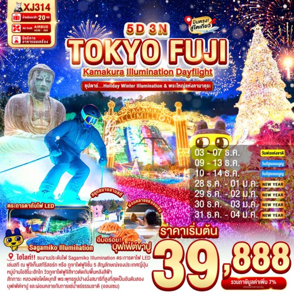 ทัวร์ญี่ปุ่น โตเกียว (ซุปตาร์ Holiday Winter Illumination & พระใหญ่แห่งคามาคุระ) 5วัน 3คืน บิน XJ