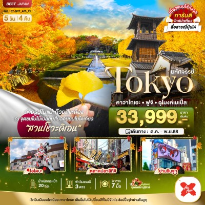 ญี่ปุ่น โตเกียว คาวาโกเอะ ฟูจิ อุโมงค์เมเปิ้ล 5วัน 4คืน บิน XJ