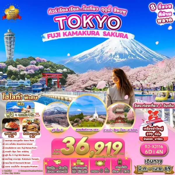 ทัวร์ญี่ปุ่น โตเกียว (เรียล โตเกียว ฤดูนี้ สีชมพู) 6วัน 4คืน บิน XJ