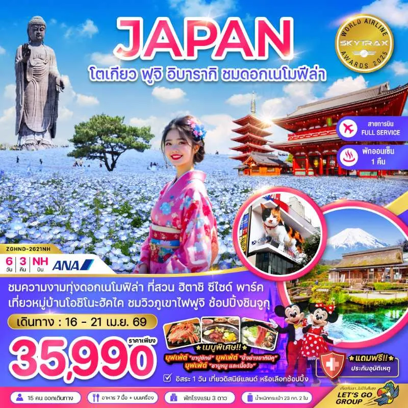 ทัวร์ญี่ปุ่น โตเกียว ฟูจิ อิบารากิ ชมดอกเนโมฟีล่า 6วัน 3คืน บิน NH
