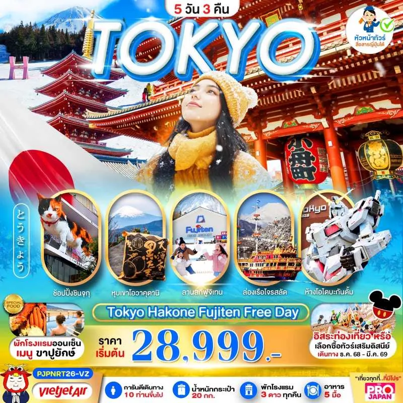 ทัวร์ญี่ปุ่น โตเกียว นาริตะ สกีรีสอร์ท อิสระเต็มวัน 5วัน 3คืน บิน VZ