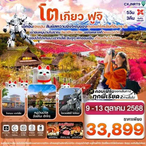 ทัวร์ญี่ปุ่น โตเกียว ฟูจิ ทุ่งดอกโคเชีย [OCT] 5วัน 3คืน บิน XJ