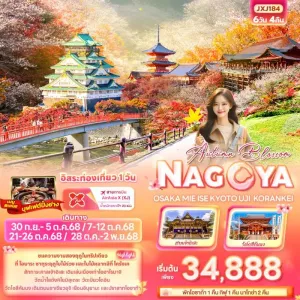 ทัวร์ญี่ปุ่น โอซาก้า นาโกย่า เกียวโต ใบไม้เปลี่ยนสี หุบเขาโครันเค อิสระเต็มวัน 6วัน 4คืน บิน XJ