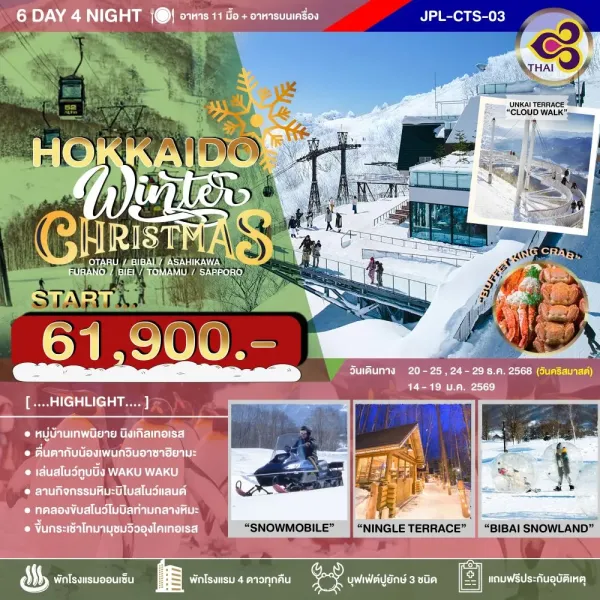 ทัวร์ญี่ปุ่น ฮอกไกโด (HOKKAIDO WINTER CHRISTMAS) [DEC] 6วัน 4คืน บิน TG