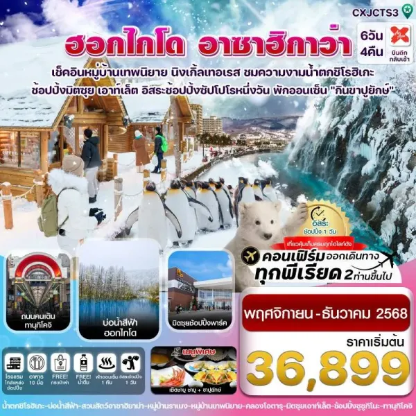 ทัวร์ญี่ปุ่น ฮอกไกโด อาซาฮิกาว่า ซัปโปโร โอตารุ [NOV-DEC] 6วัน 4คืน บิน XJ