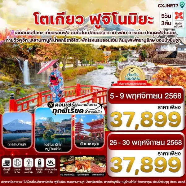 ทัวร์ญี่ปุ่น โตเกียว ใบไม้เปลี่ยนสี [NOV] 5วัน 3คืน บิน XJ