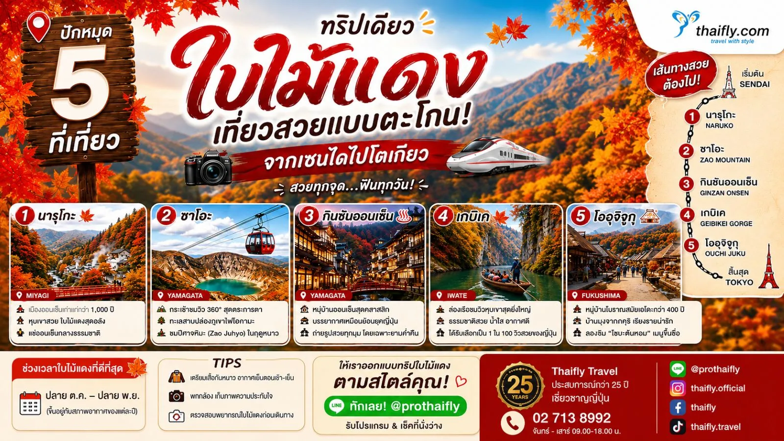 ปักหมุด 5 จุดใบไม้แดง เส้นทางเซนไดสู่โตเกียว | Thaifly Travel